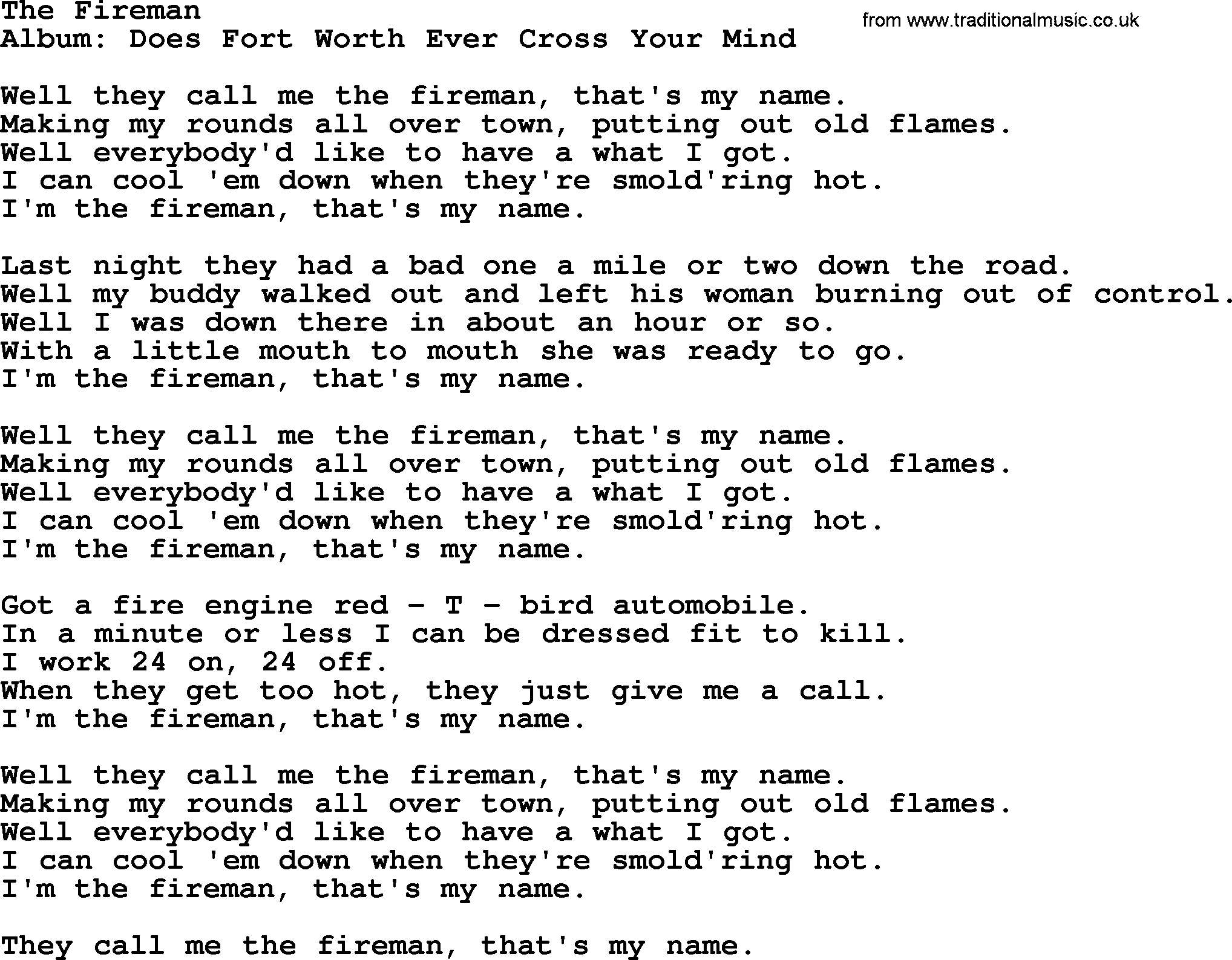 George Strait song: The Fireman, lyrics