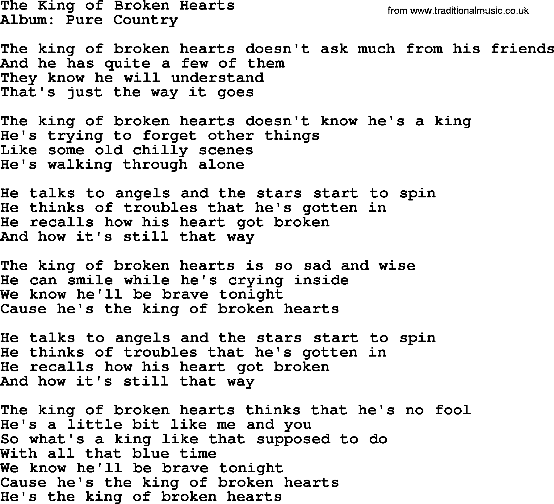 George Strait song: The King of Broken Hearts, lyrics