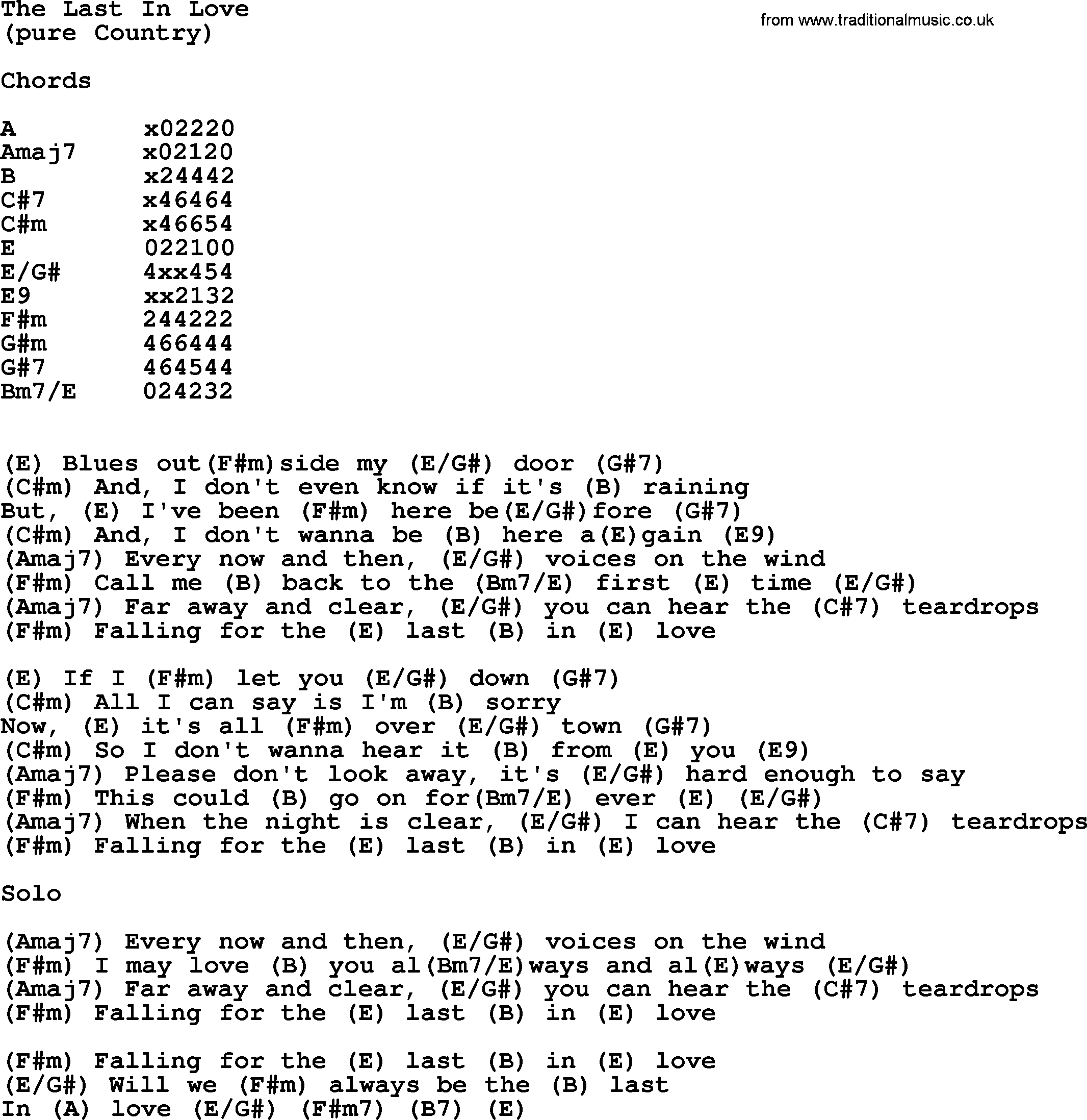 George Strait song: The Last In Love, lyrics and chords