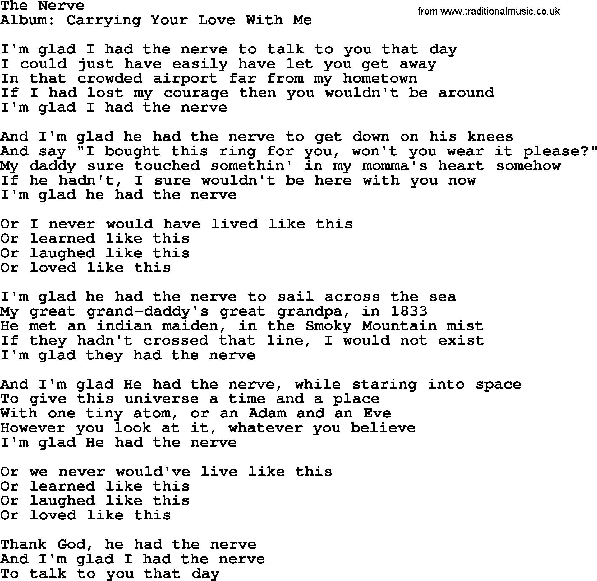 George Strait song: The Nerve, lyrics