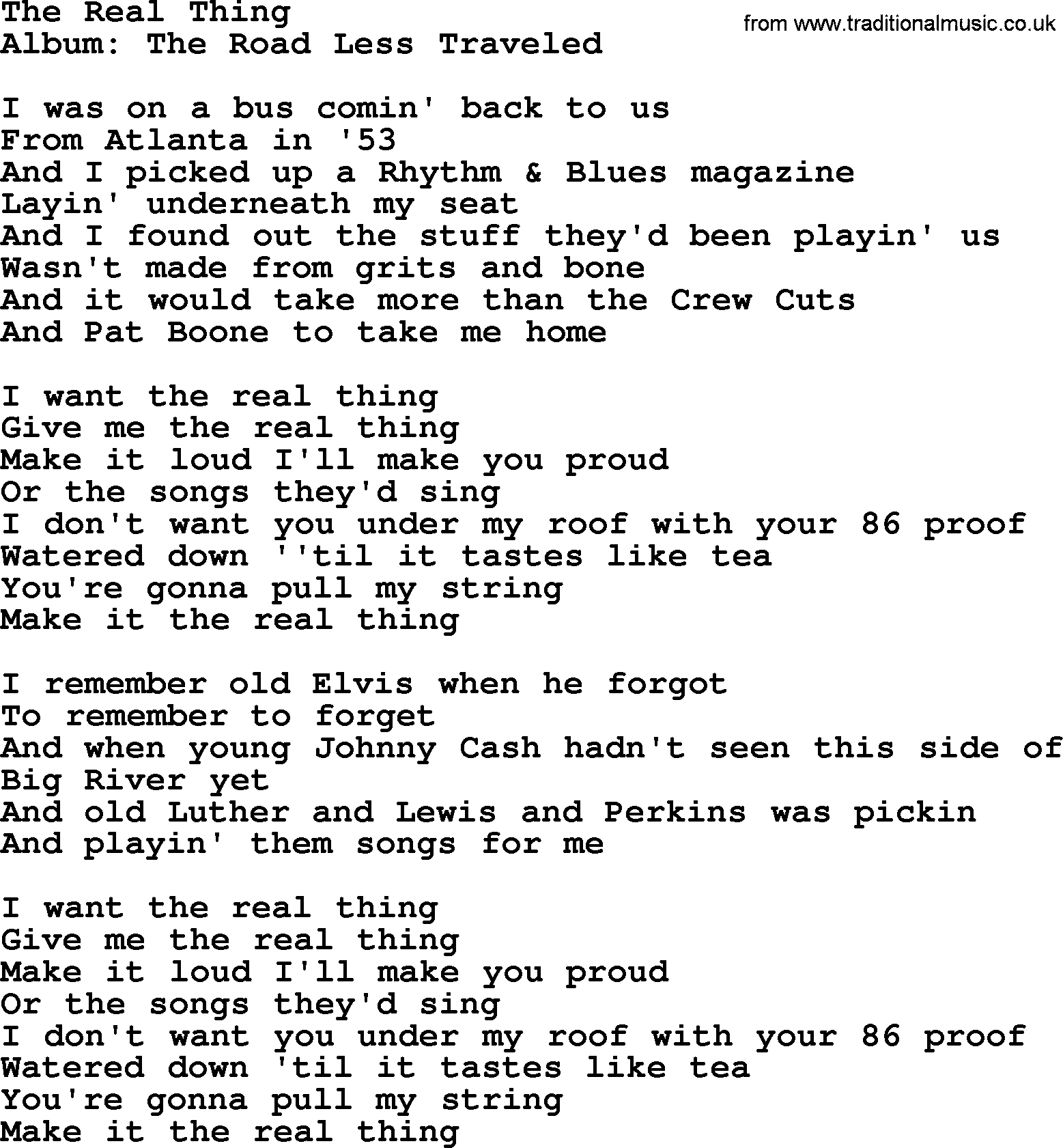 George Strait song: The Real Thing, lyrics