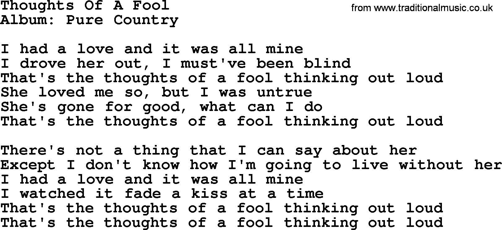 George Strait song: Thoughts Of A Fool, lyrics