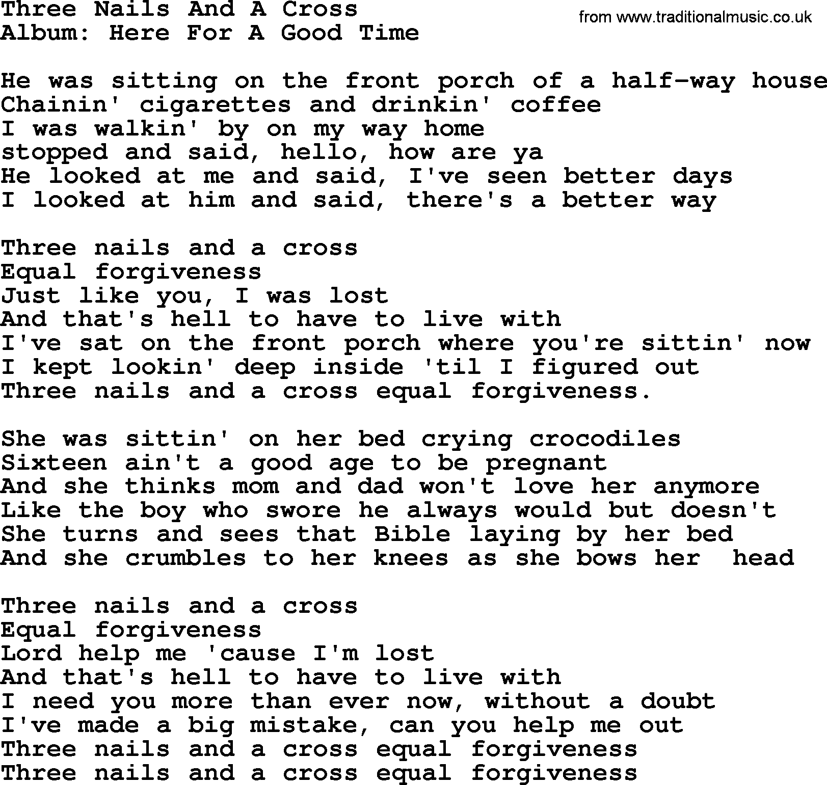George Strait song: Three Nails And A Cross, lyrics