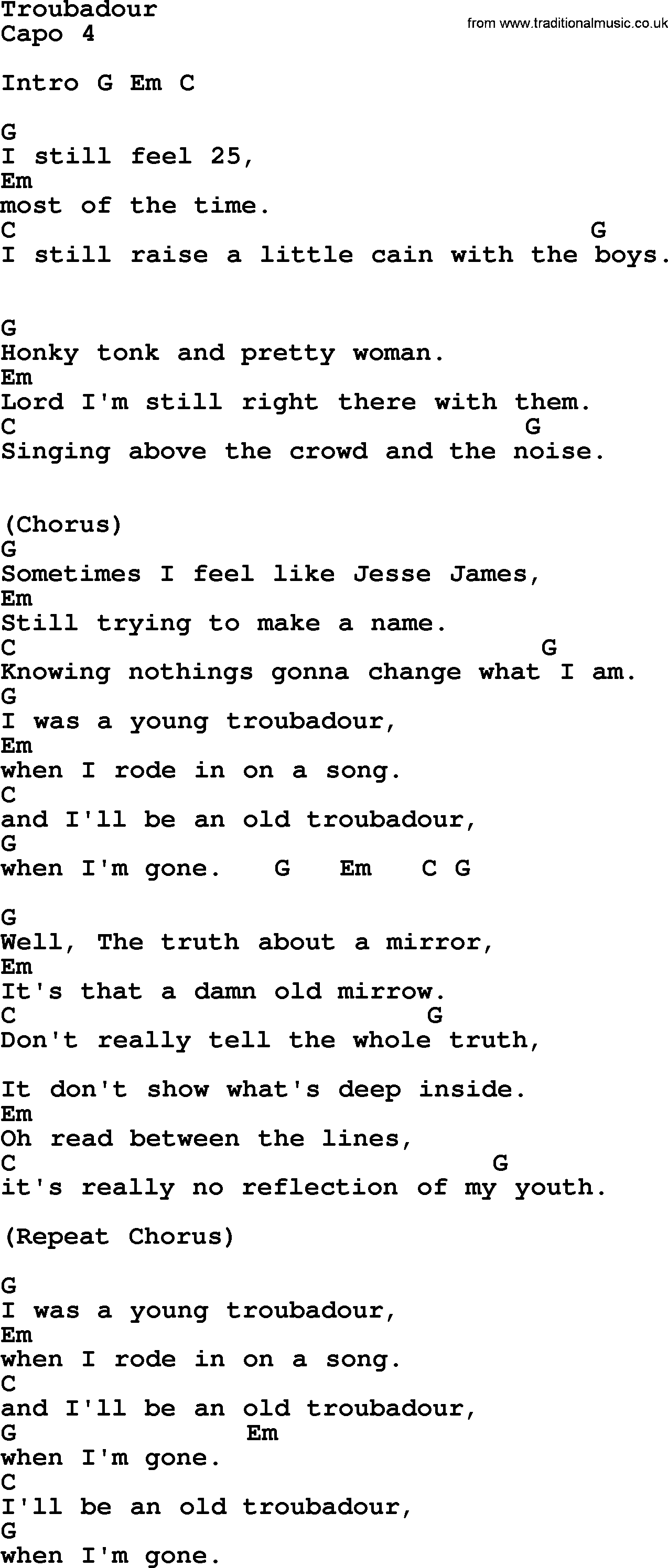 George Strait song: Troubadour, lyrics and chords