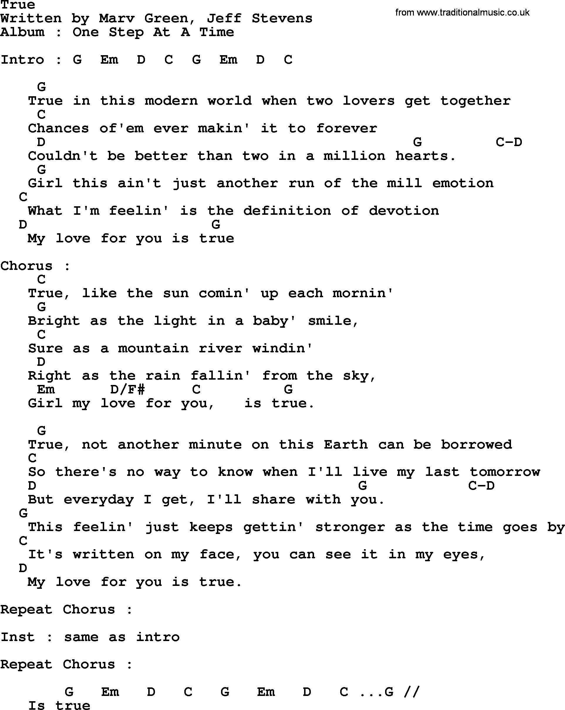 George Strait song: True, lyrics and chords