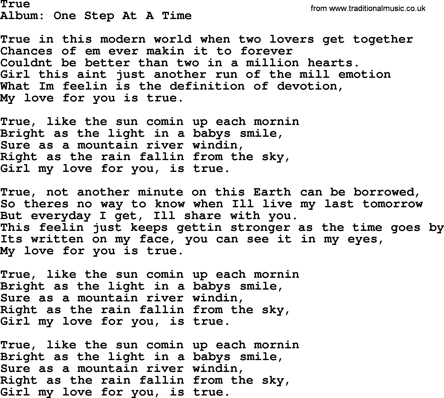George Strait song: True, lyrics