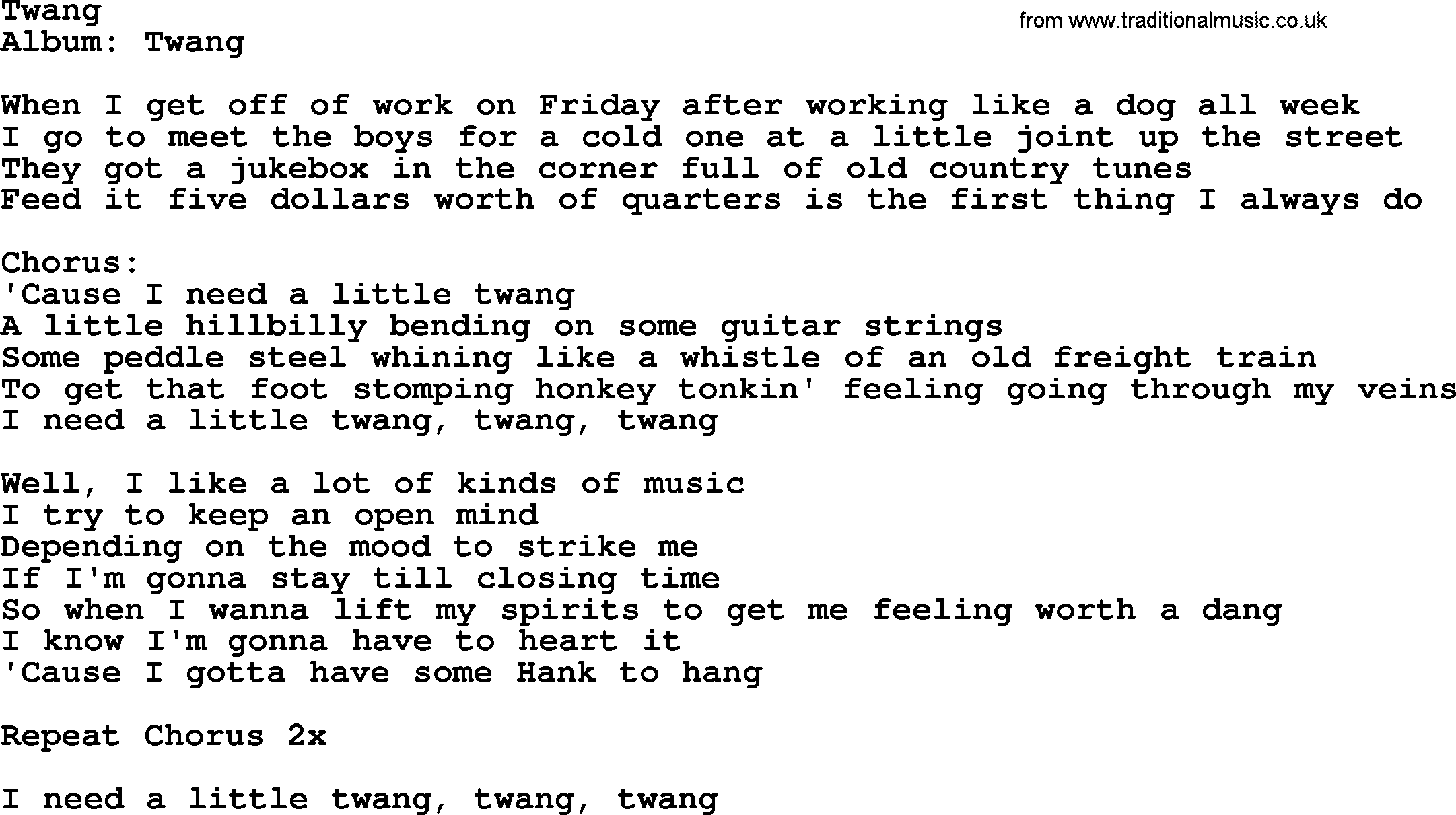 George Strait song: Twang, lyrics