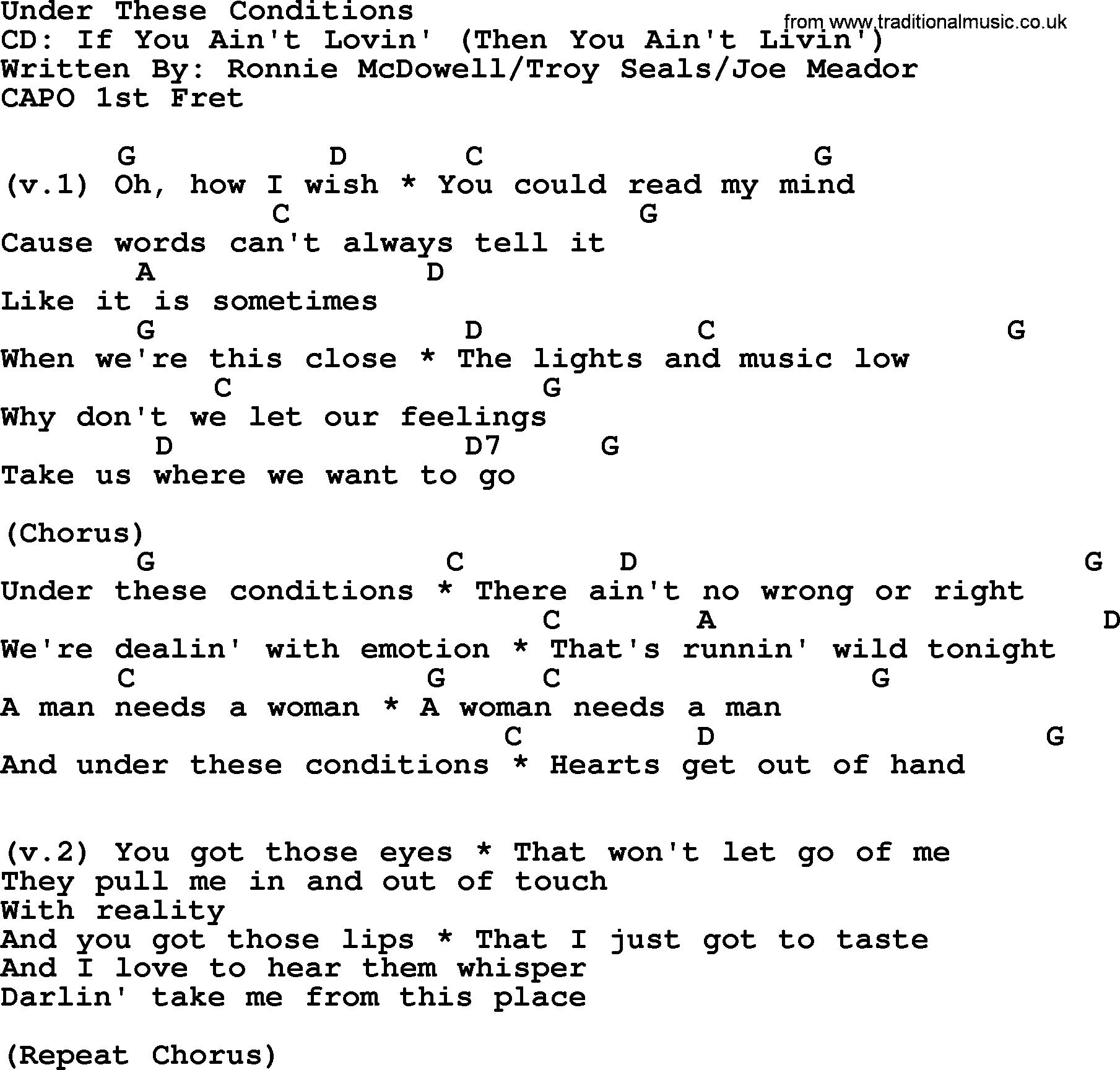 George Strait song: Under These Conditions, lyrics and chords