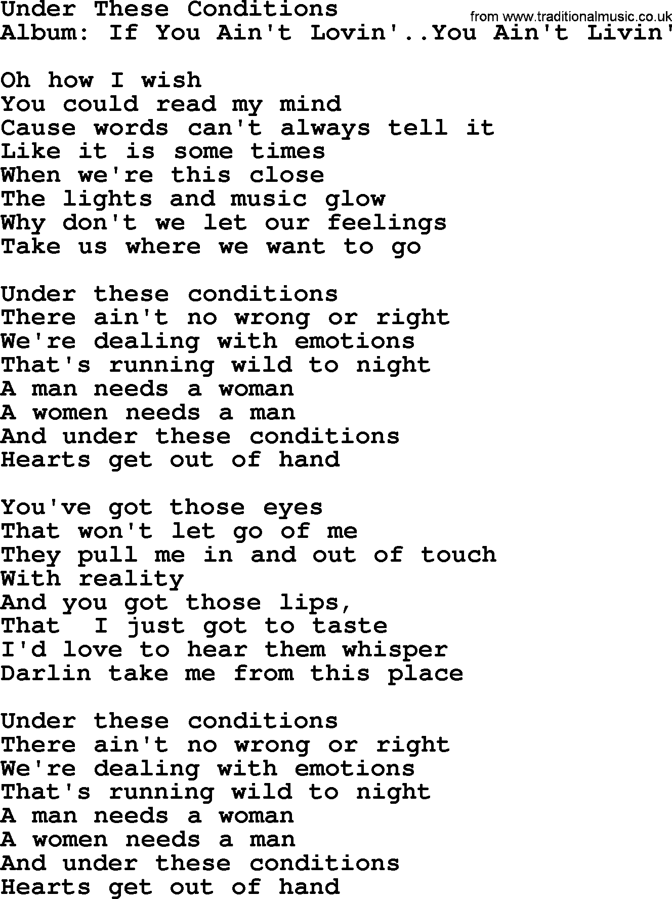George Strait song: Under These Conditions, lyrics