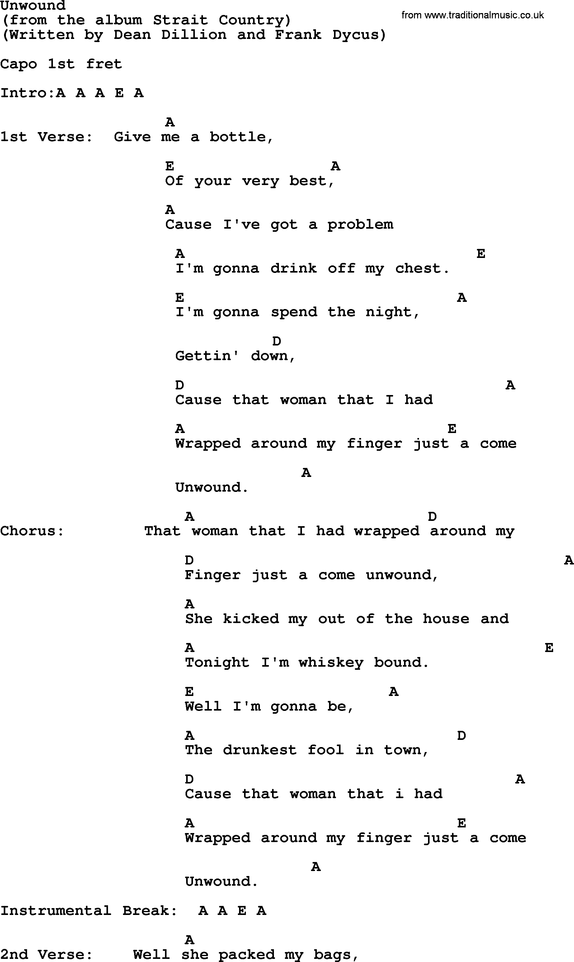 George Strait song: Unwound, lyrics and chords