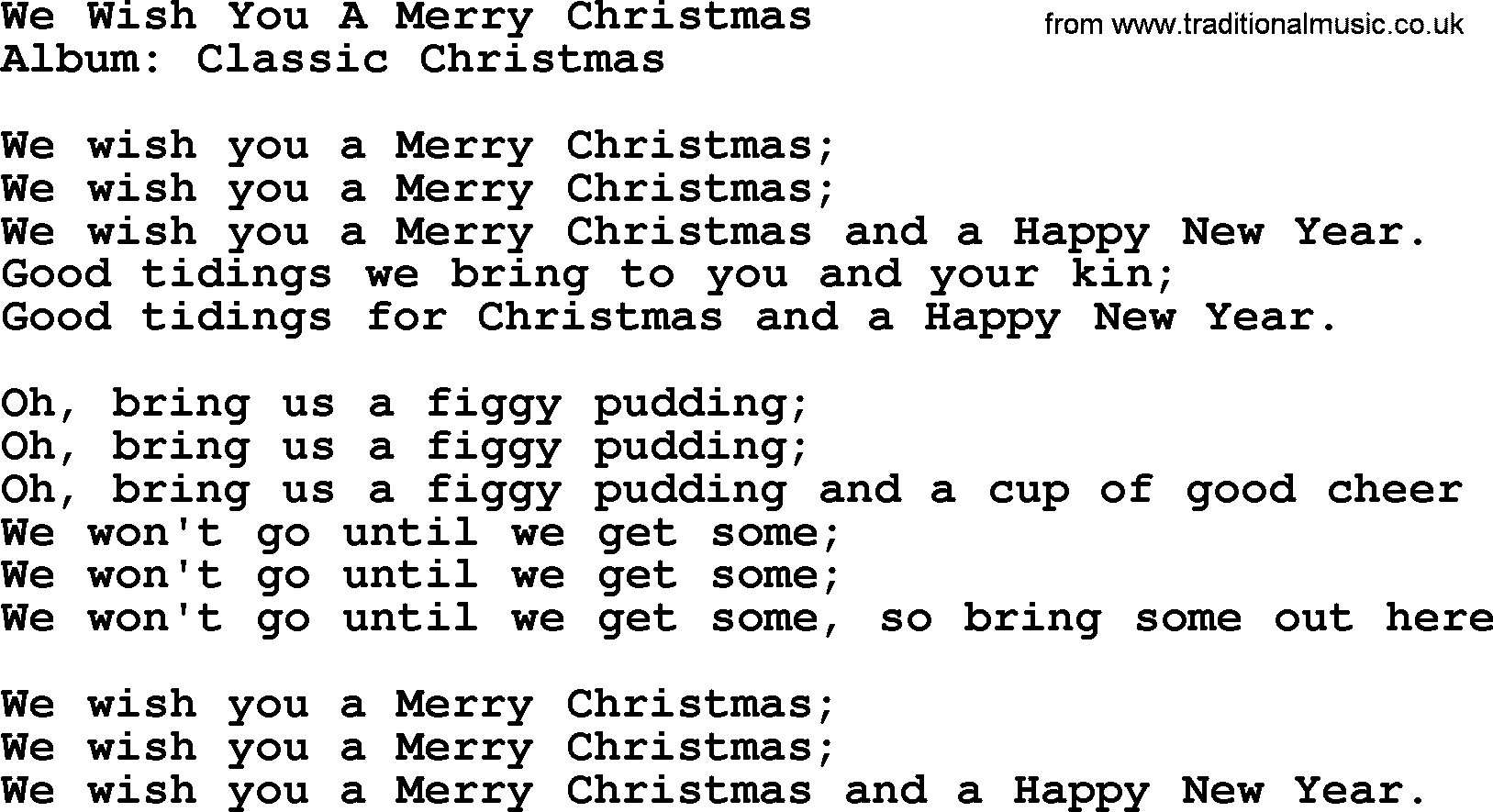 We Wish You A Merry Christmas, by Strait lyrics