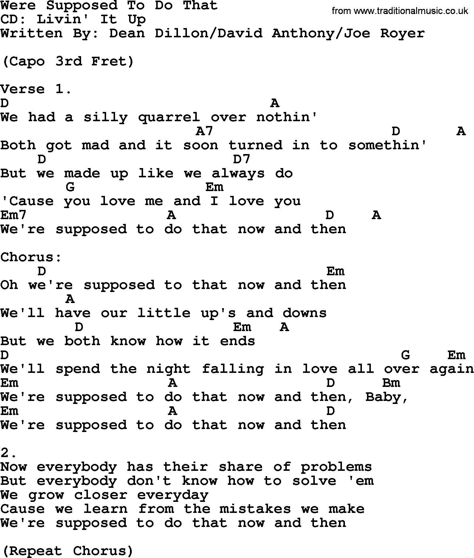 George Strait song: Were Supposed To Do That, lyrics and chords