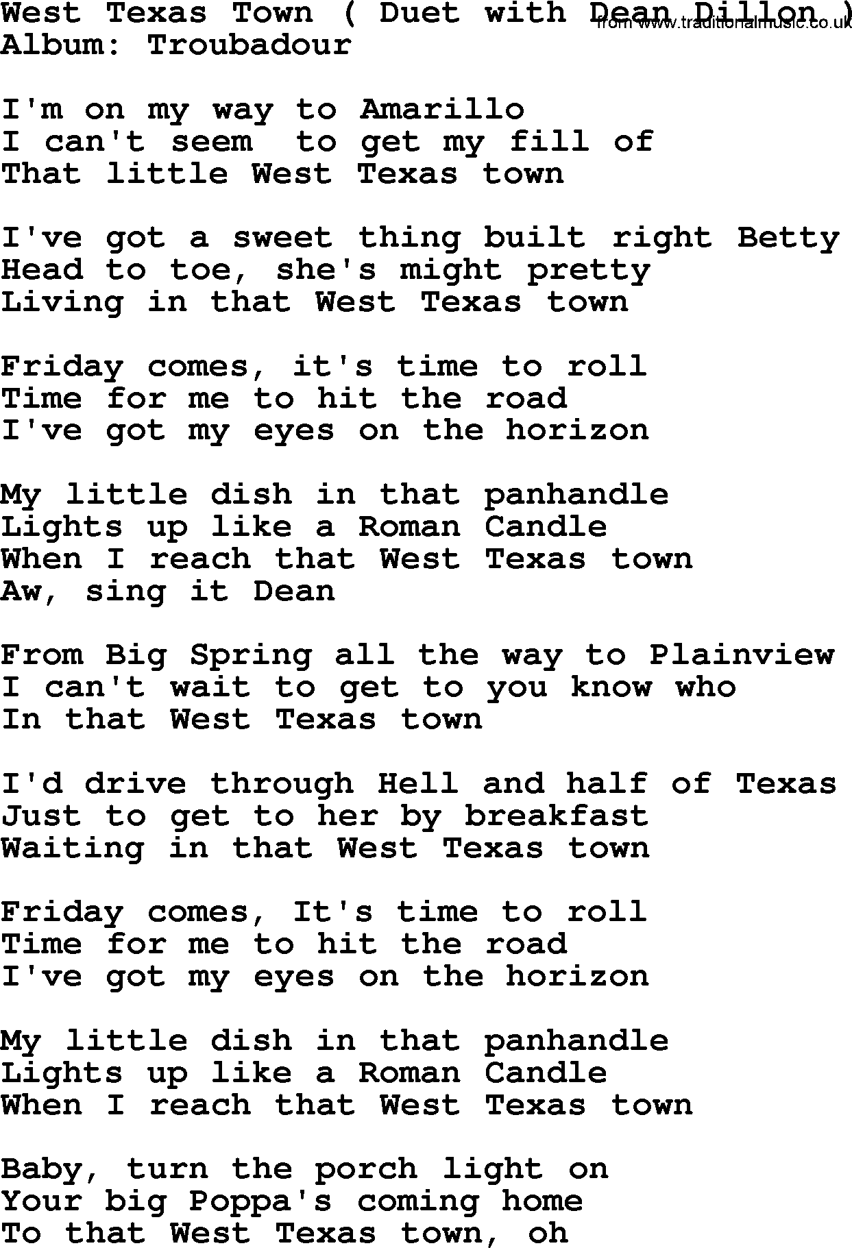 George Strait song: West Texas Town, lyrics
