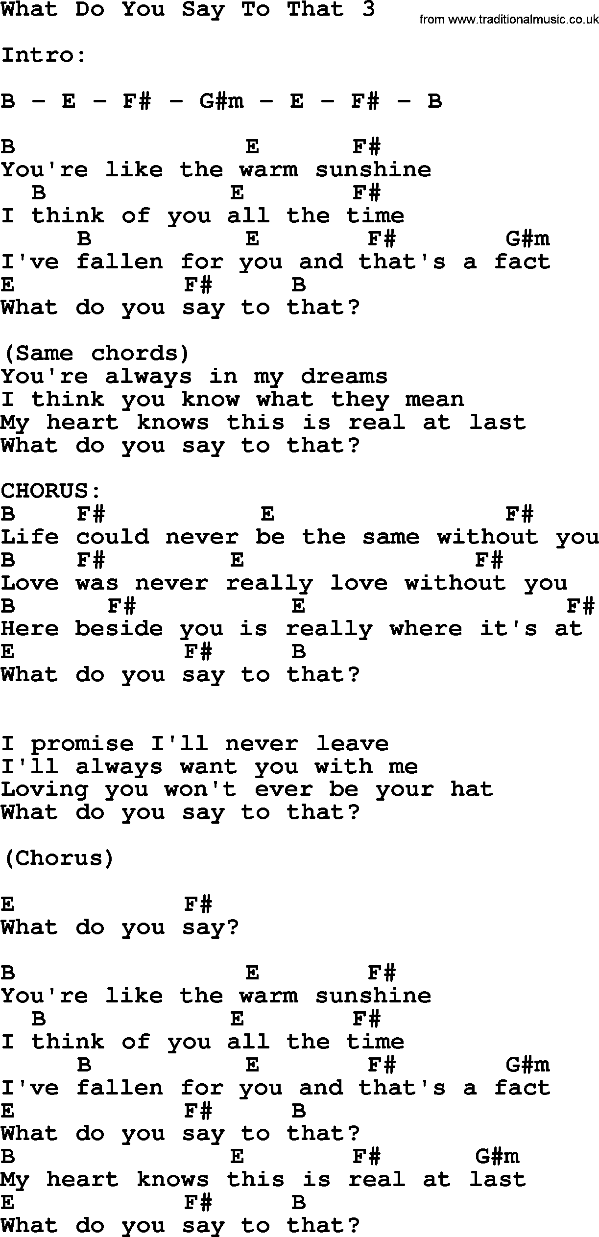 George Strait song: What Do You Say To That 3, lyrics and chords