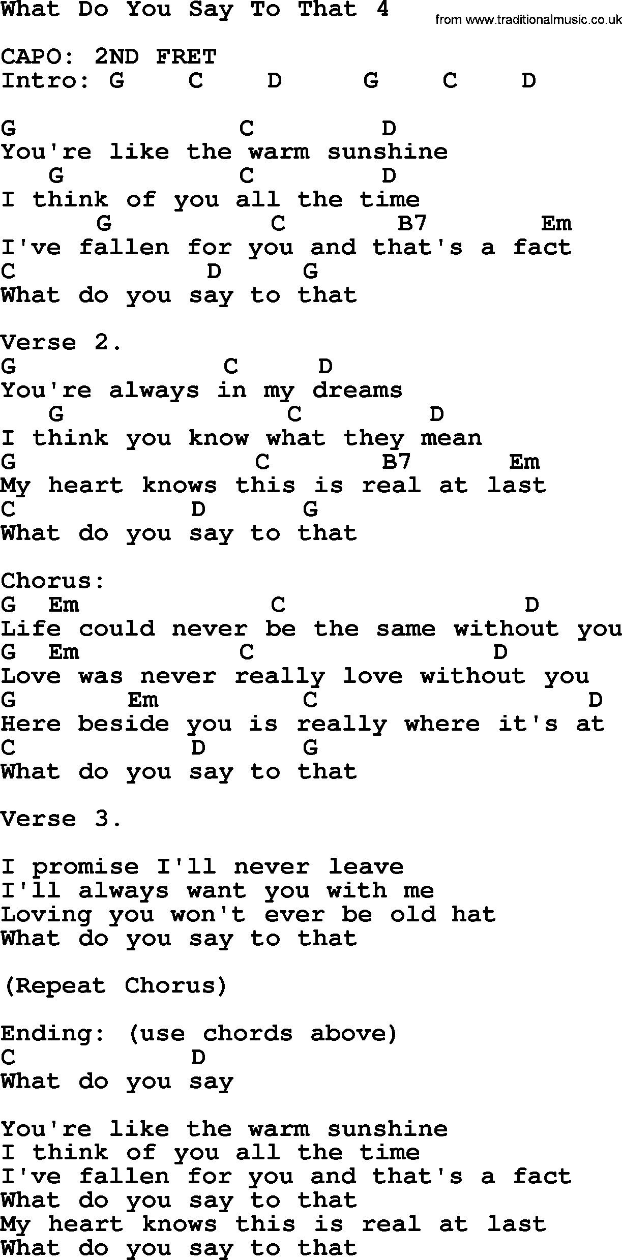 George Strait song: What Do You Say To That 4, lyrics and chords