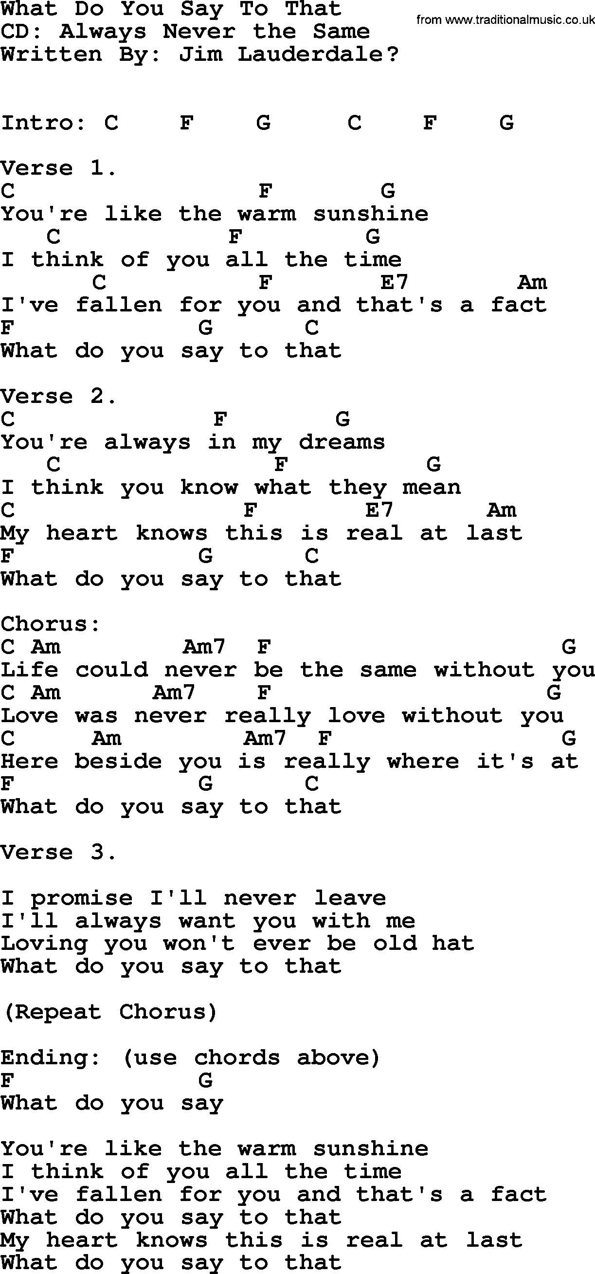 George Strait song: What Do You Say To That, lyrics and chords