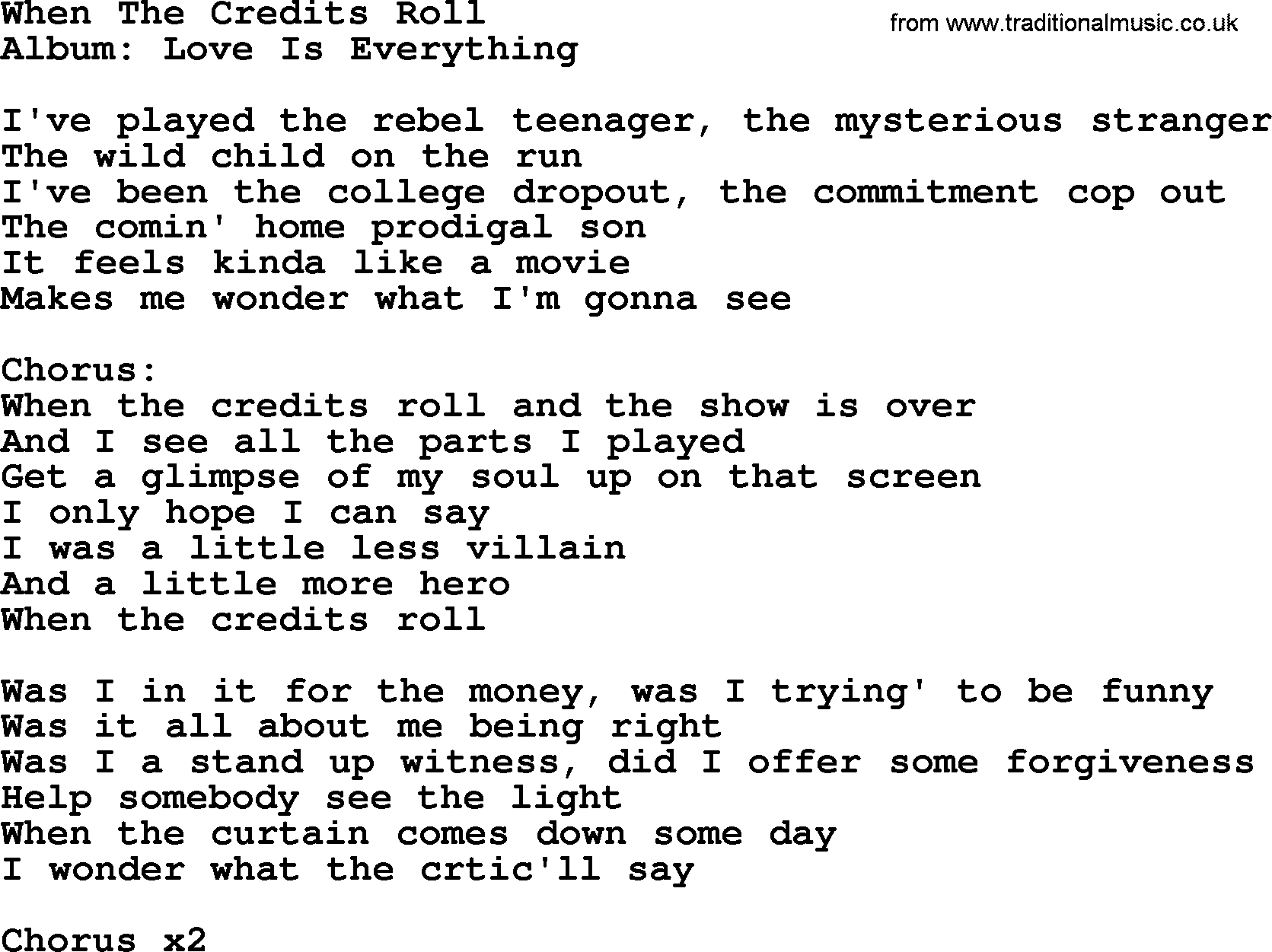 George Strait song: When The Credits Roll, lyrics