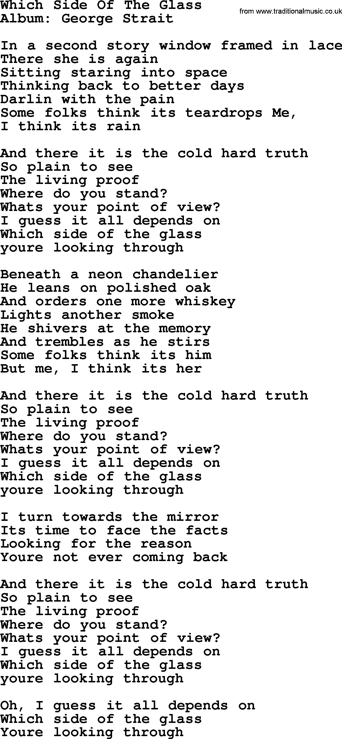 George Strait song: Which Side Of The Glass, lyrics