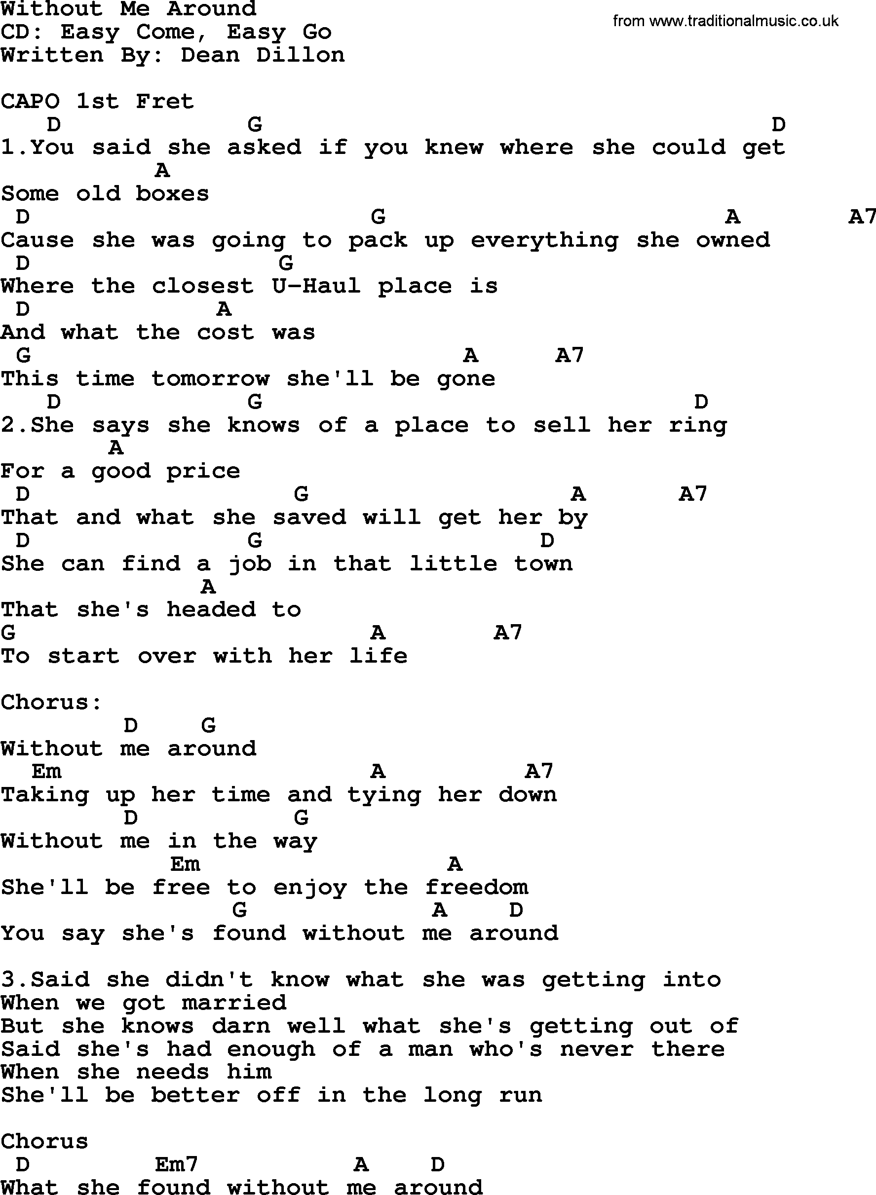 George Strait song: Without Me Around, lyrics and chords