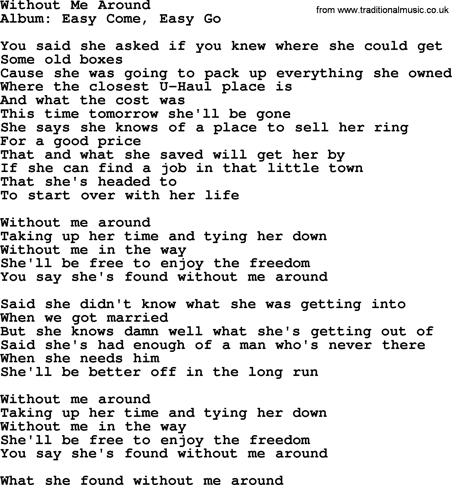 George Strait song: Without Me Around, lyrics