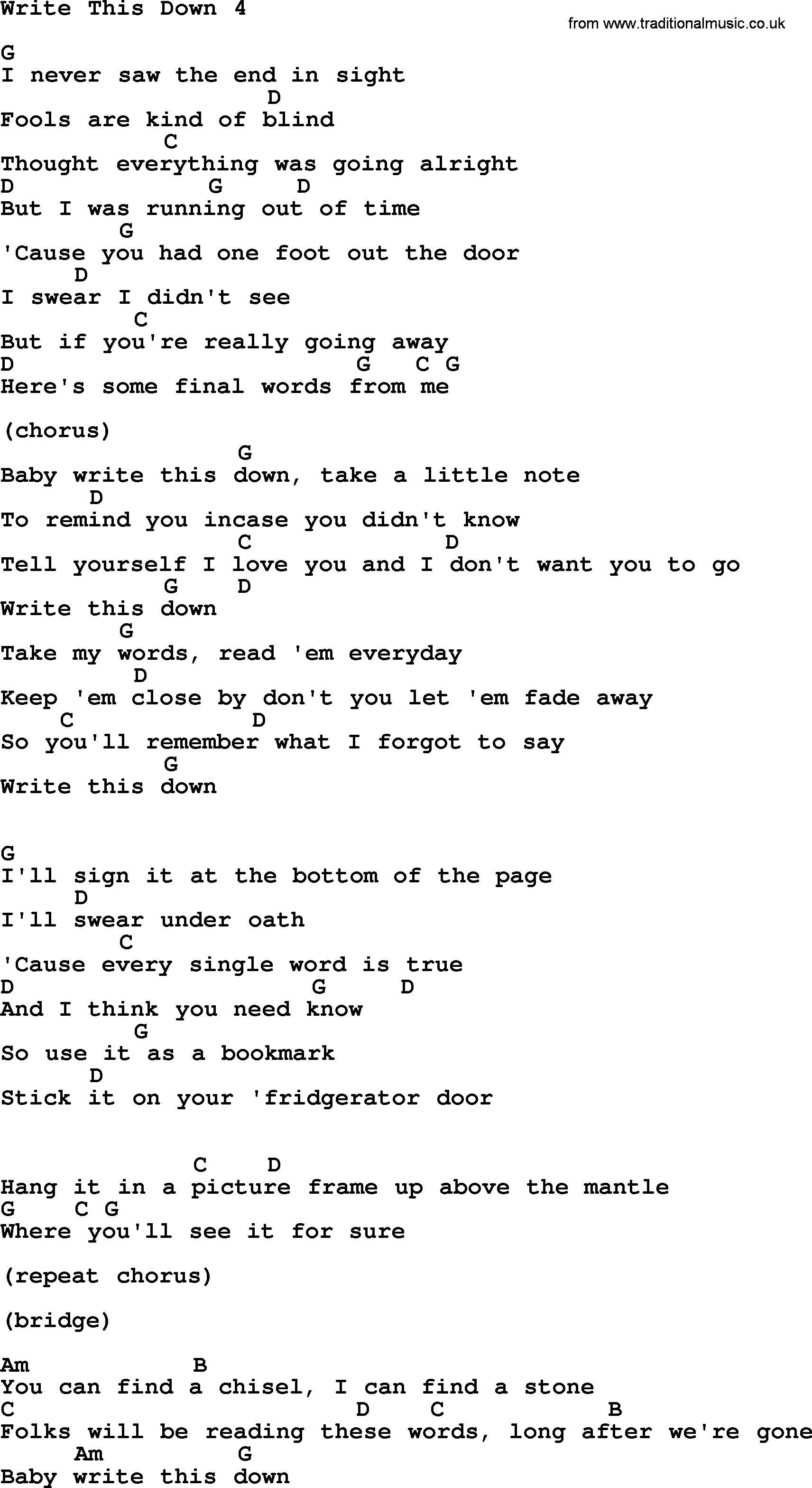 George Strait song: Write This Down 4, lyrics and chords