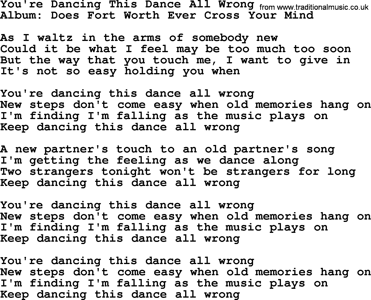 George Strait song: You're Dancing This Dance All Wrong, lyrics