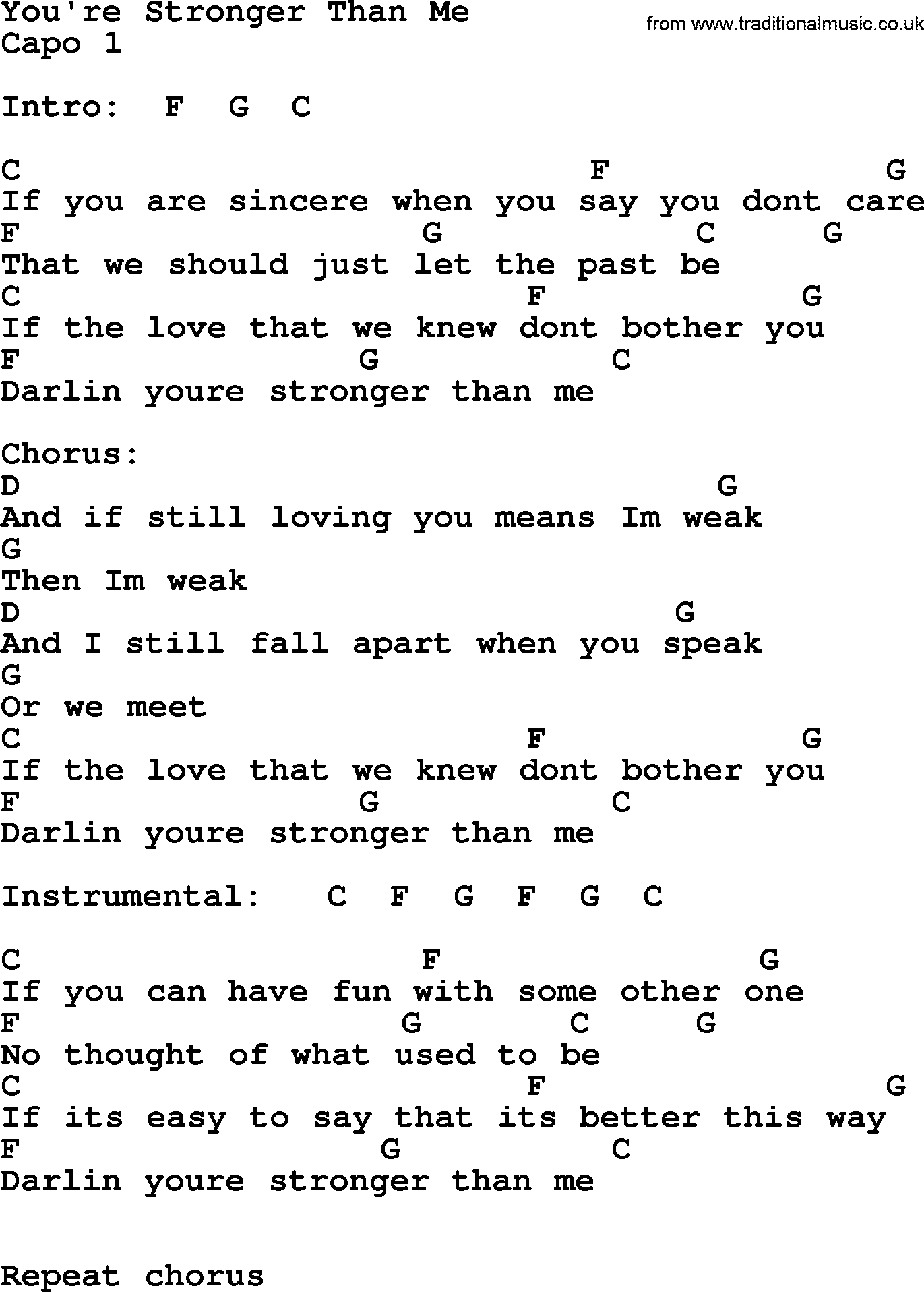 George Strait song: You're Stronger Than Me, lyrics and chords