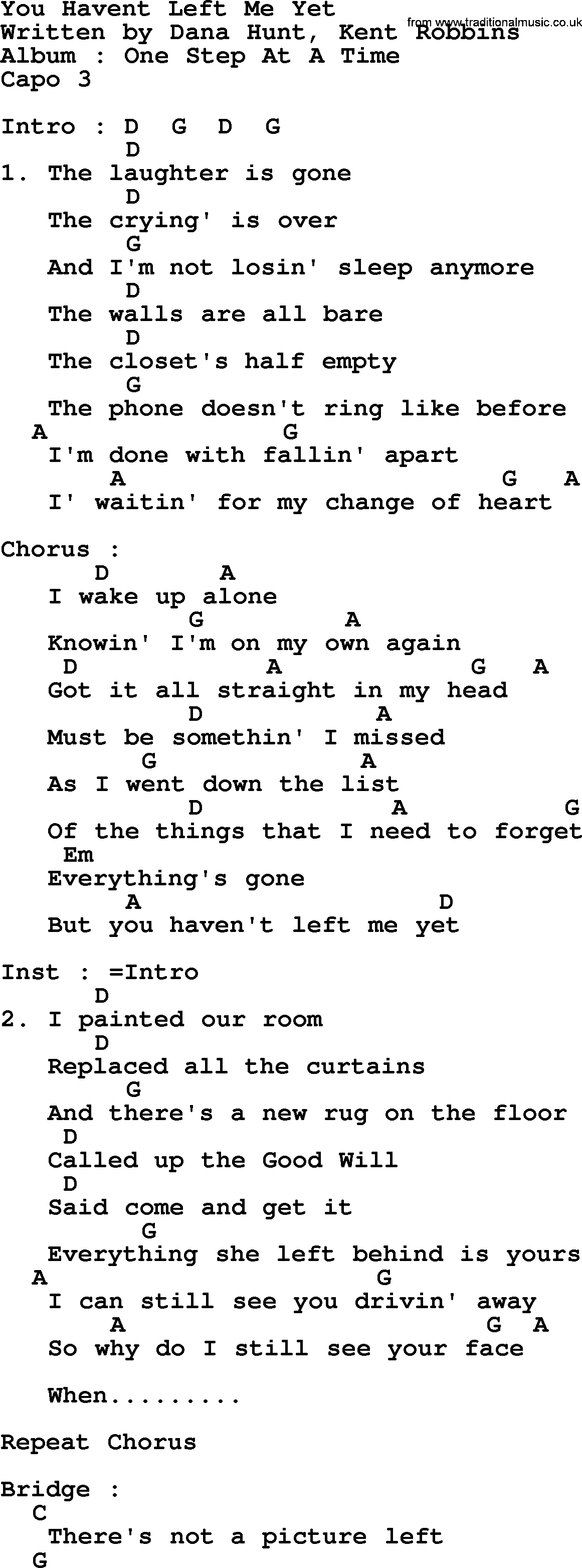 George Strait song: You Havent Left Me Yet, lyrics and chords