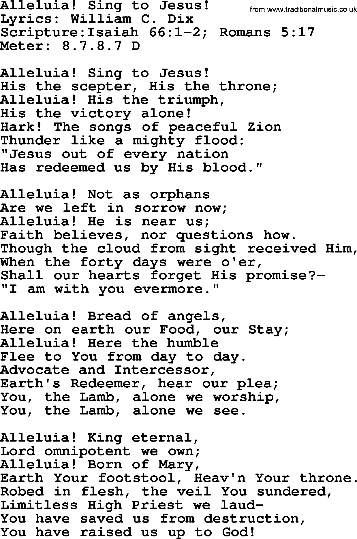 Hymns about  Angels, Hymn: Alleluia! Sing to Jesus!, lyrics, sheet music, midi & Mp3 music with PDF