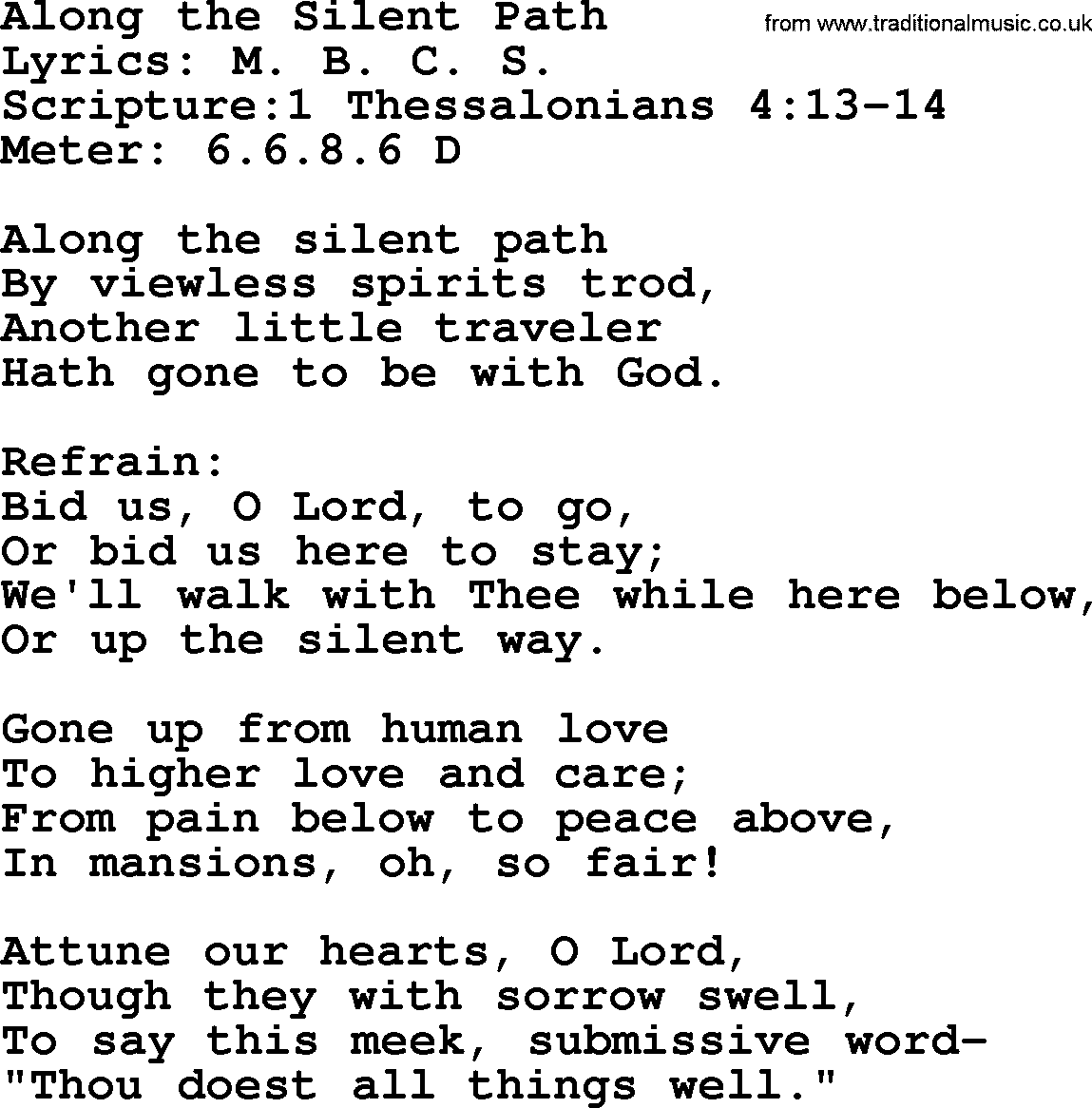 Hymns about  Angels, Hymn: Along the Silent Path, lyrics, sheet music, midi & Mp3 music with PDF