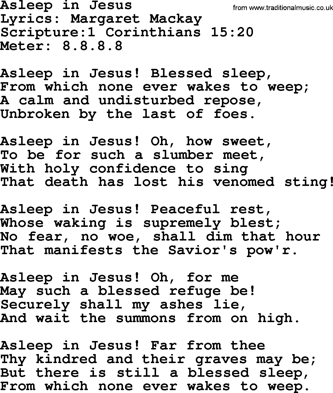 Hymns about  Angels, Hymn: Asleep in Jesus, lyrics, sheet music, midi & Mp3 music with PDF