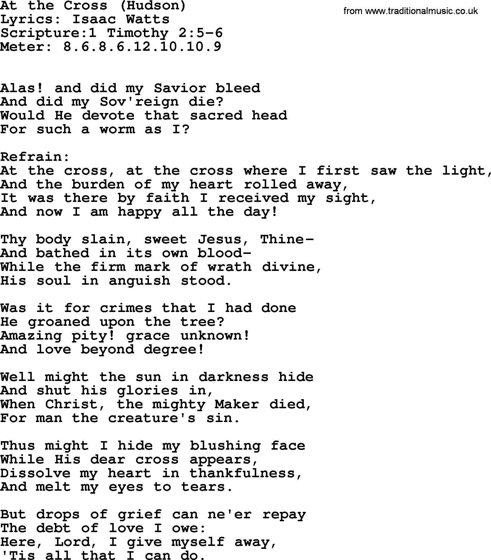 Good Old Hymns At The Cross Hudson Lyrics Sheetmusic Midi Mp3