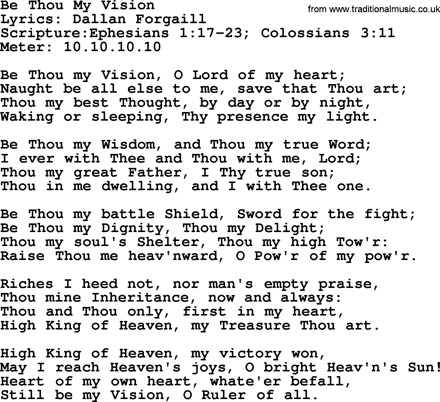 Hymns about  Angels, Hymn: Be Thou My Vision, lyrics, sheet music, midi & Mp3 music with PDF