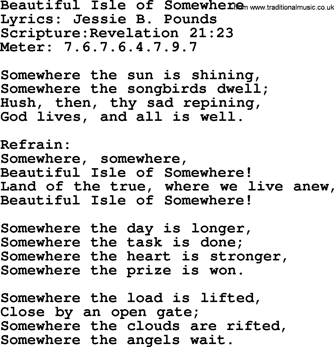 Hymns about  Angels, Hymn: Beautiful Isle of Somewhere, lyrics, sheet music, midi & Mp3 music with PDF