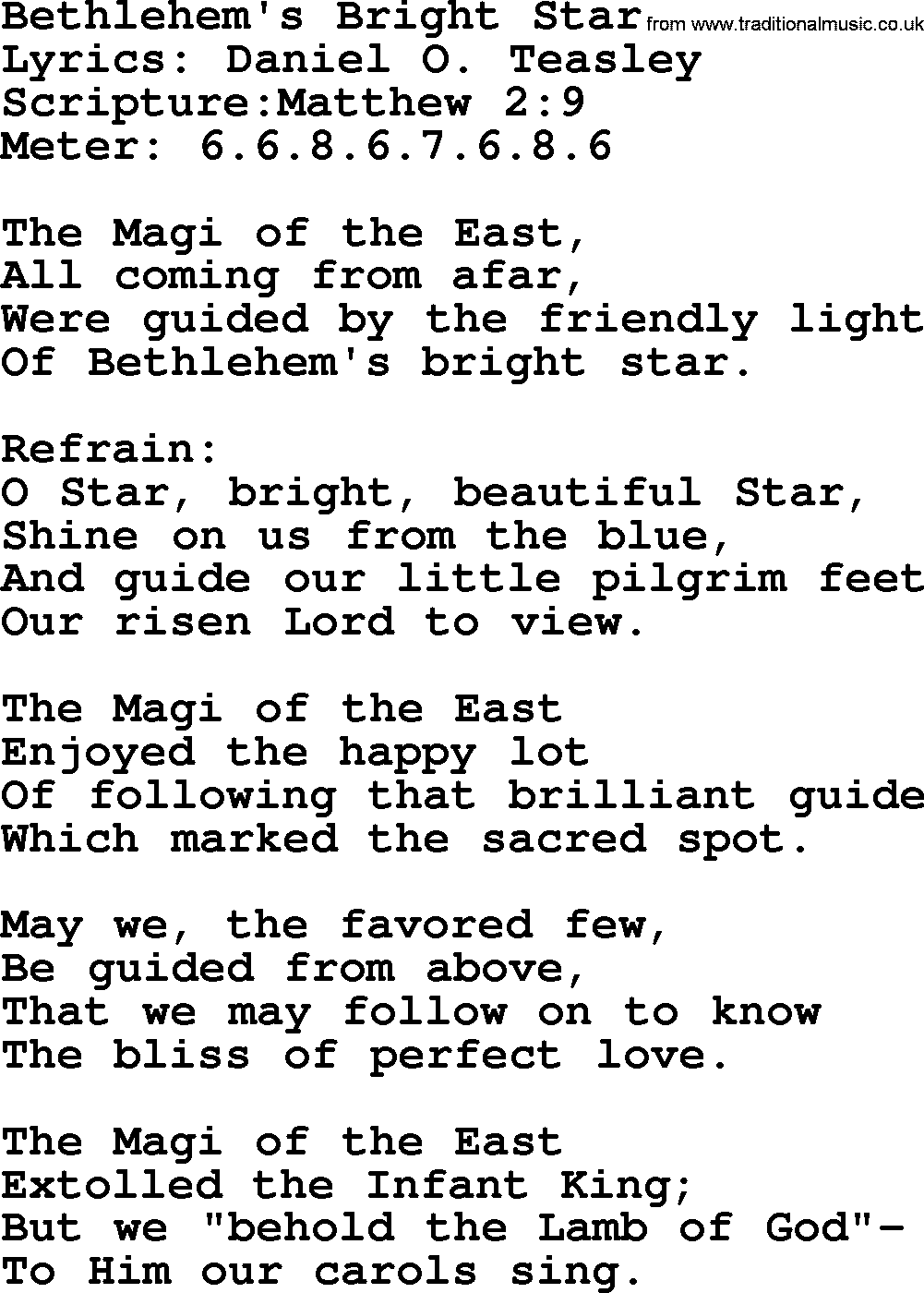 Hymns about  Angels, Hymn: Bethlehem's Bright Star, lyrics, sheet music, midi & Mp3 music with PDF