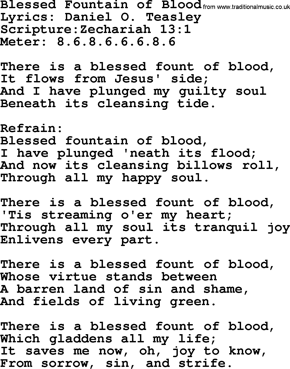 Hymns about  Angels, Hymn: Blessed Fountain of Blood, lyrics, sheet music, midi & Mp3 music with PDF