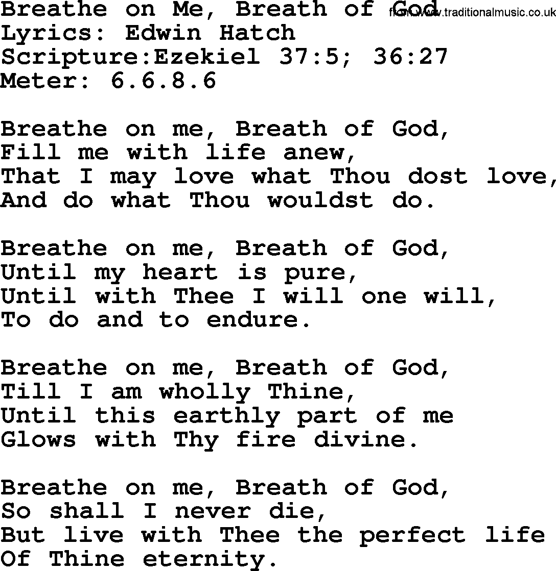 Hymns about  Angels, Hymn: Breathe on Me, Breath of God, lyrics, sheet music, midi & Mp3 music with PDF