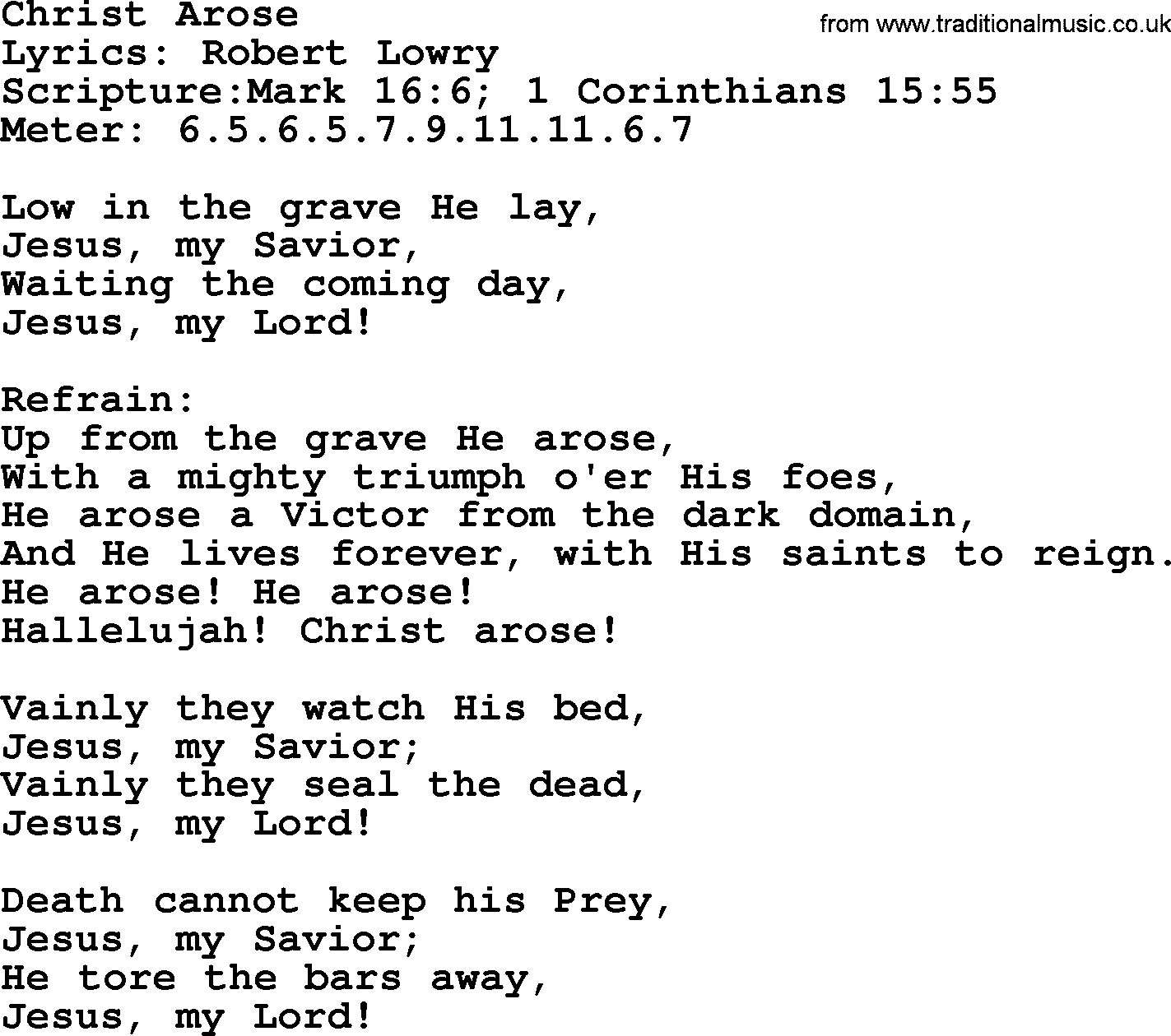 Hymns about  Angels, Hymn: Christ Arose, lyrics, sheet music, midi & Mp3 music with PDF