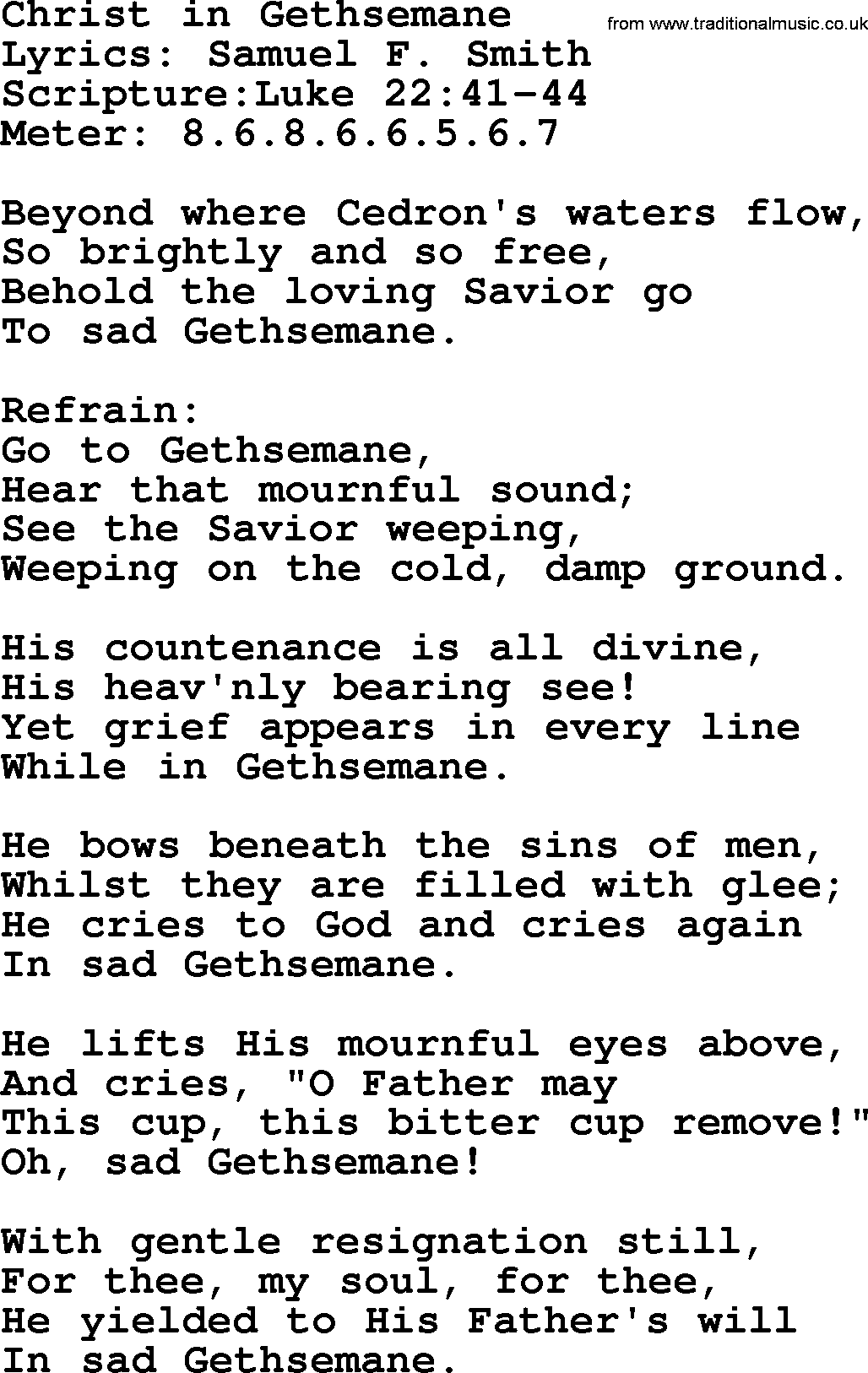 Hymns about  Angels, Hymn: Christ in Gethsemane, lyrics, sheet music, midi & Mp3 music with PDF