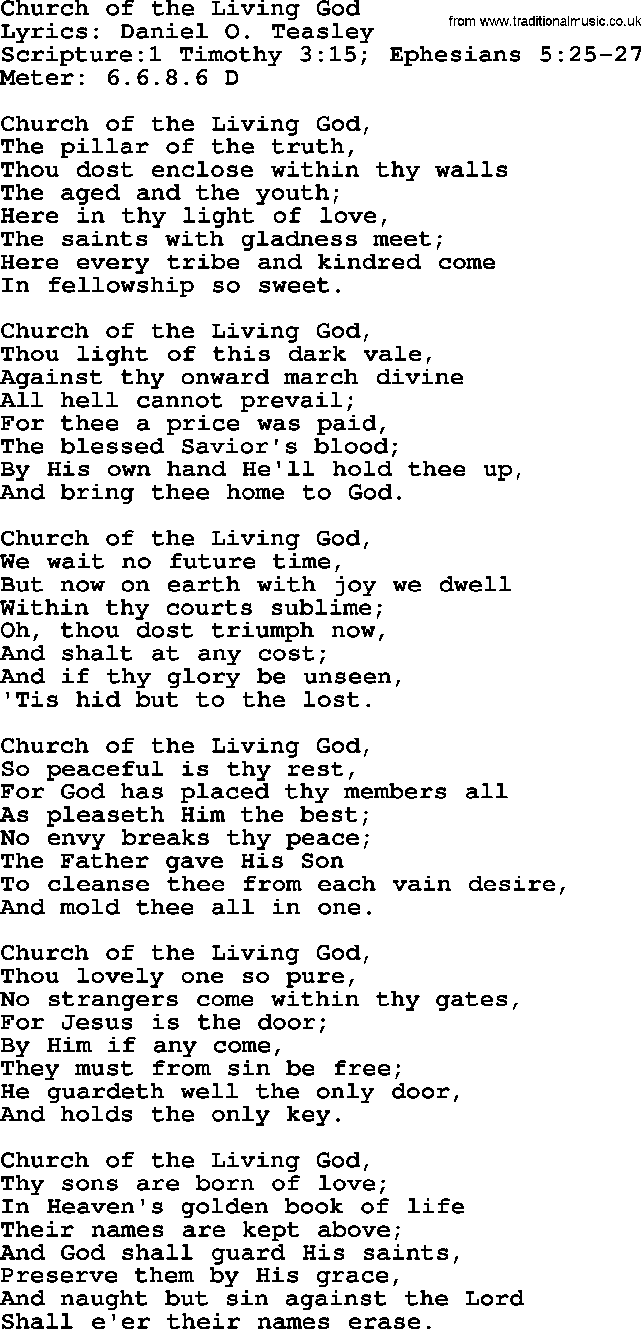 Hymns about  Angels, Hymn: Church of the Living God, lyrics, sheet music, midi & Mp3 music with PDF