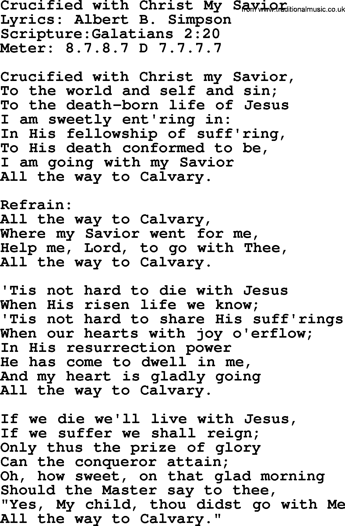 Hymns about  Angels, Hymn: Crucified with Christ My Savior, lyrics, sheet music, midi & Mp3 music with PDF