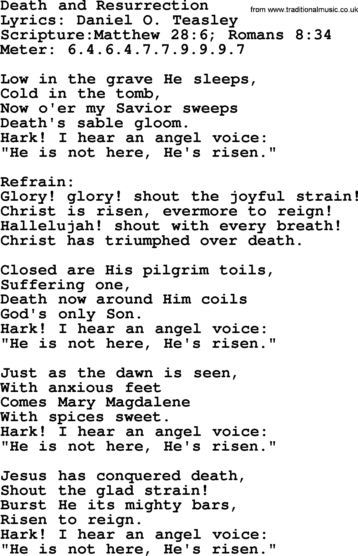 Hymns about  Angels, Hymn: Death and Resurrection, lyrics, sheet music, midi & Mp3 music with PDF