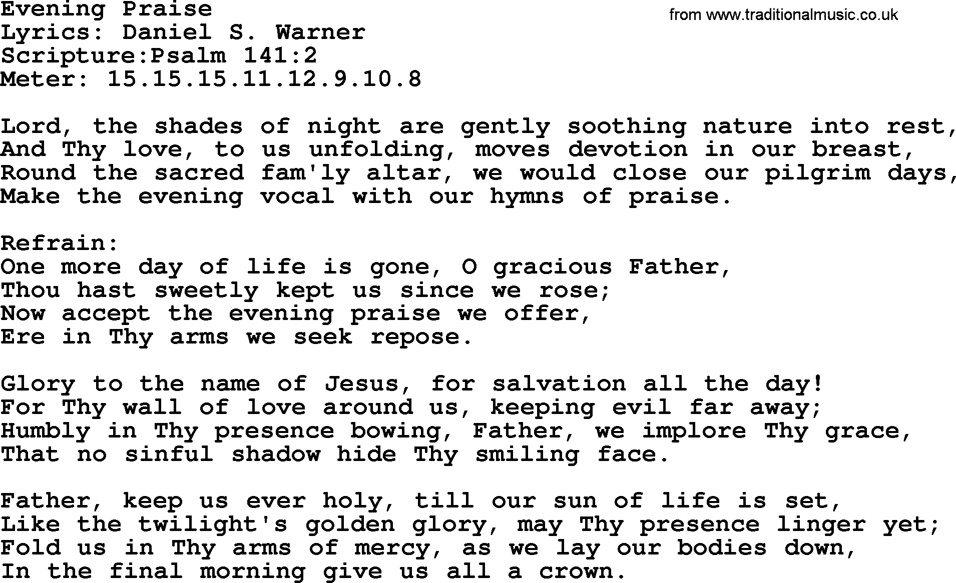 Hymns about  Angels, Hymn: Evening Praise, lyrics, sheet music, midi & Mp3 music with PDF