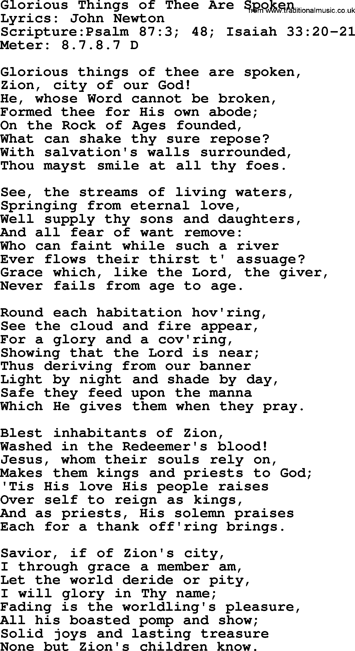 Hymns about  Angels, Hymn: Glorious Things of Thee Are Spoken, lyrics, sheet music, midi & Mp3 music with PDF