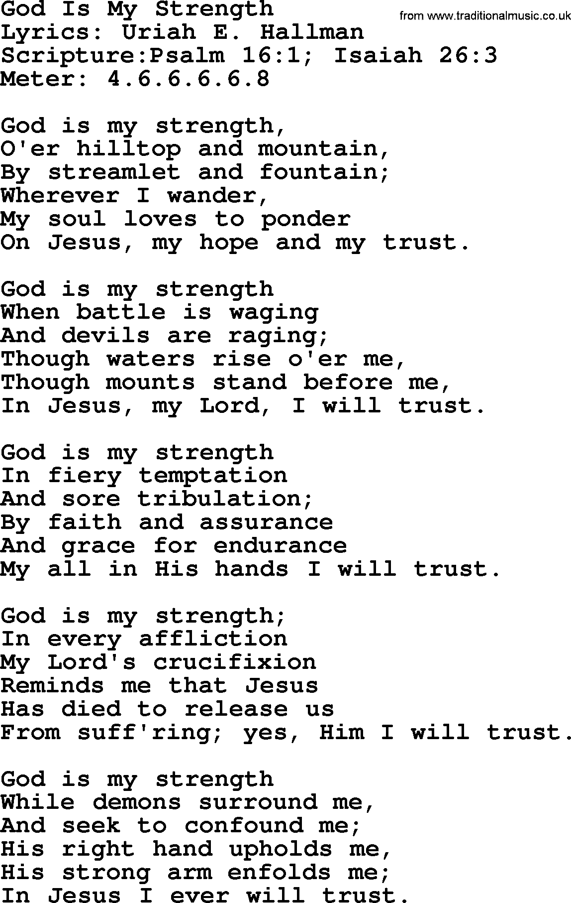 Hymns about  Angels, Hymn: God Is My Strength, lyrics, sheet music, midi & Mp3 music with PDF