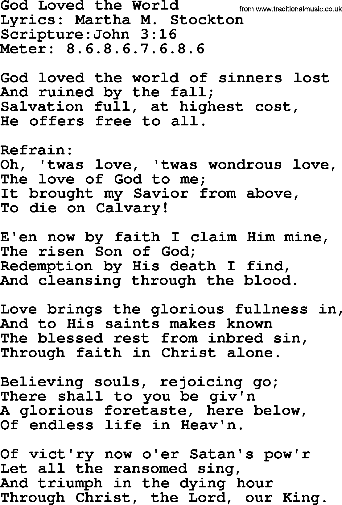 Hymns about  Angels, Hymn: God Loved the World, lyrics, sheet music, midi & Mp3 music with PDF