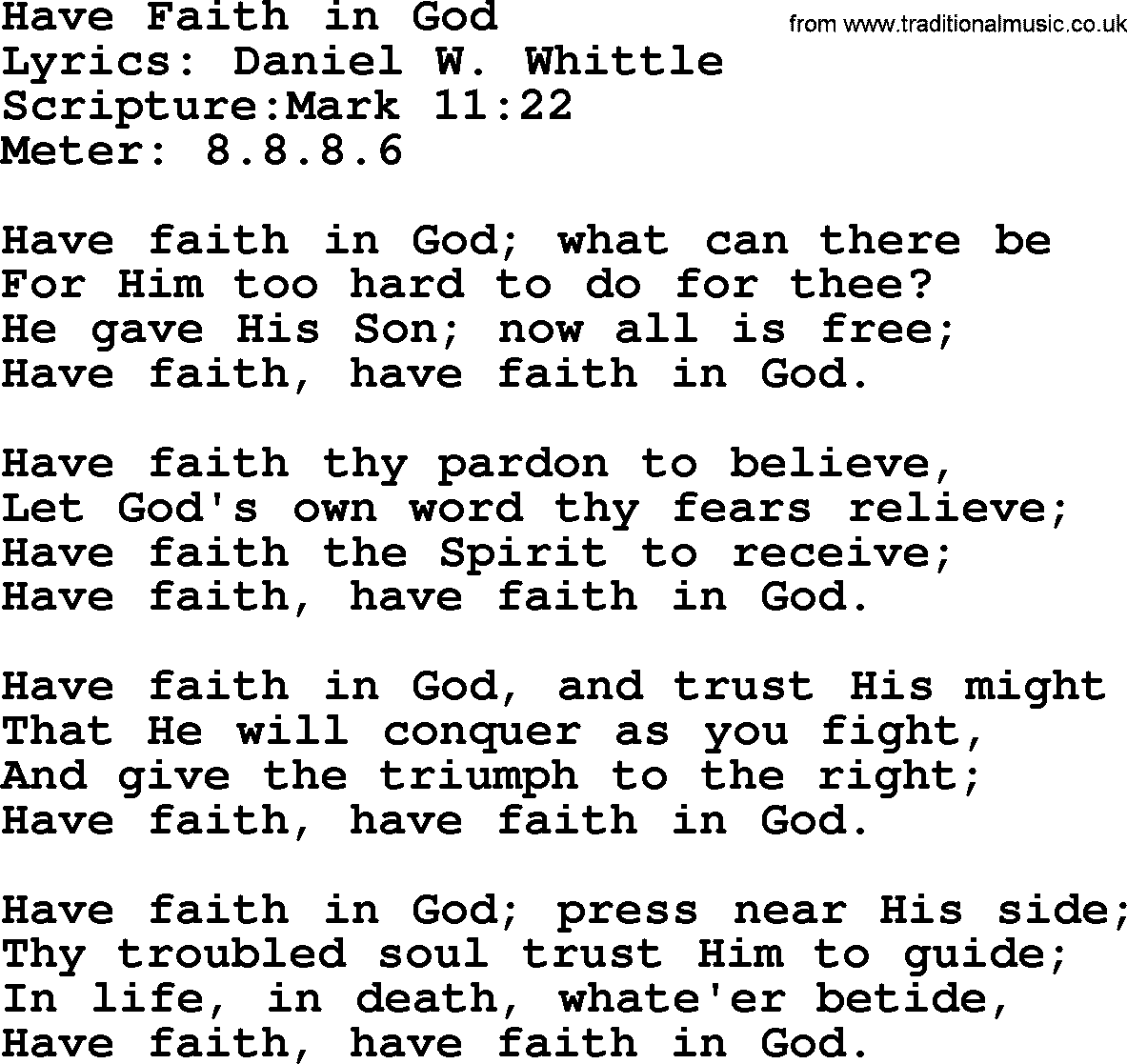 Hymns about  Angels, Hymn: Have Faith in God, lyrics, sheet music, midi & Mp3 music with PDF