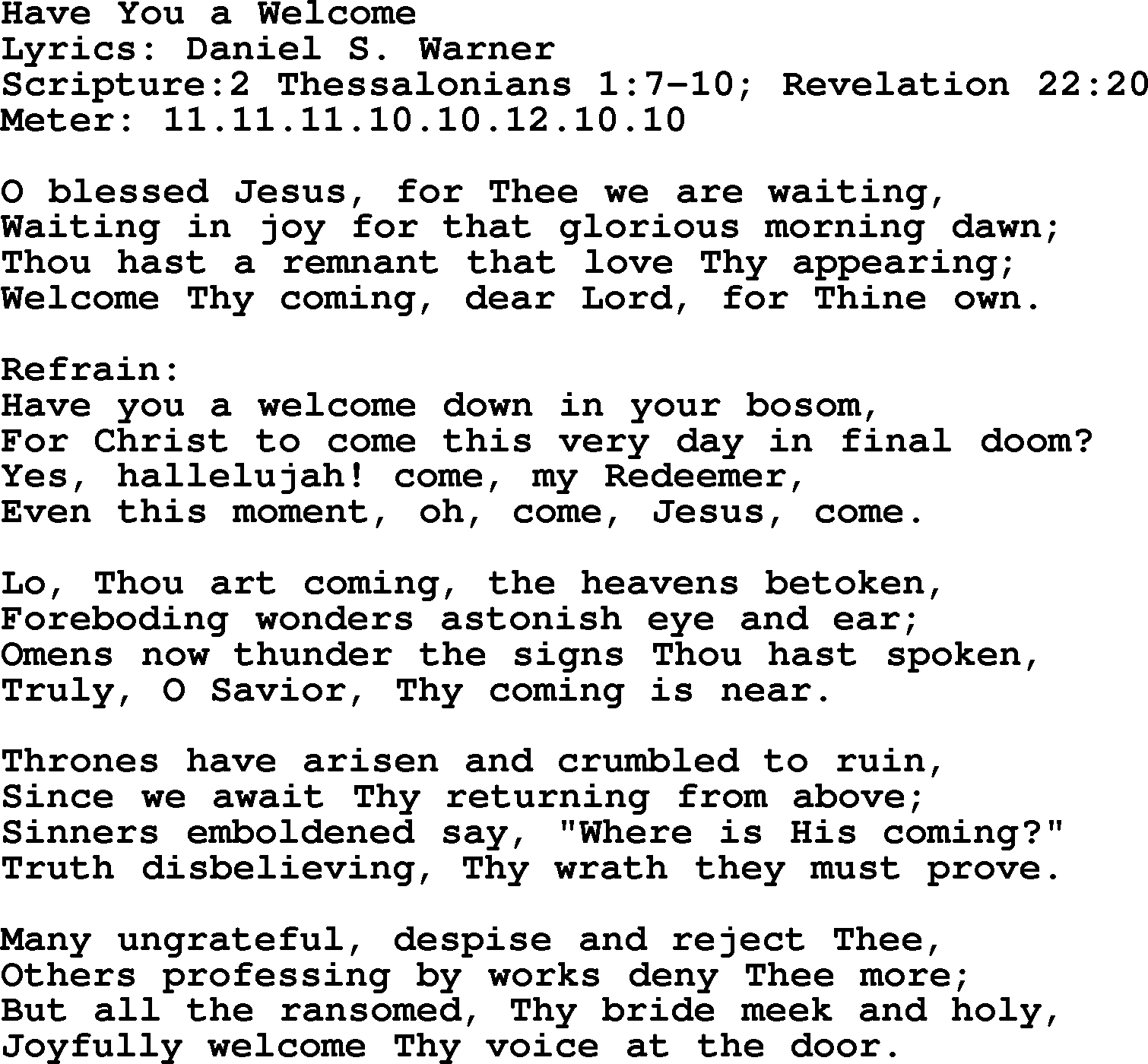 Hymns about  Angels, Hymn: Have You a Welcome, lyrics, sheet music, midi & Mp3 music with PDF