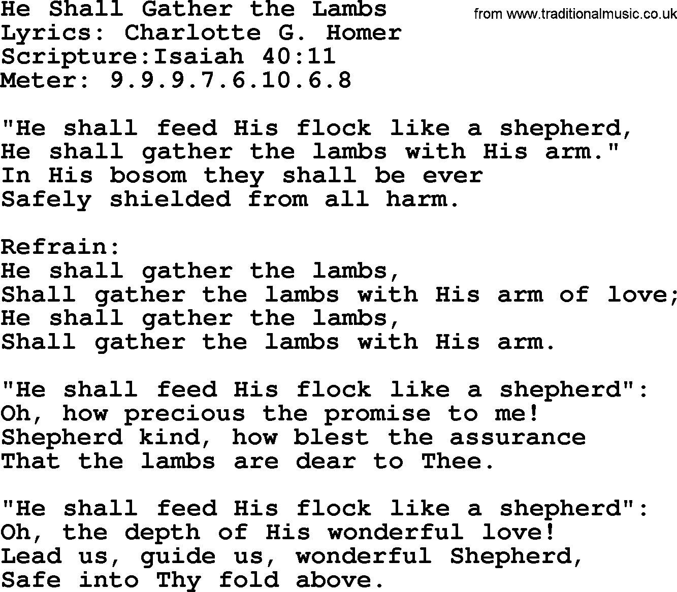 Hymns about  Angels, Hymn: He Shall Gather the Lambs, lyrics, sheet music, midi & Mp3 music with PDF