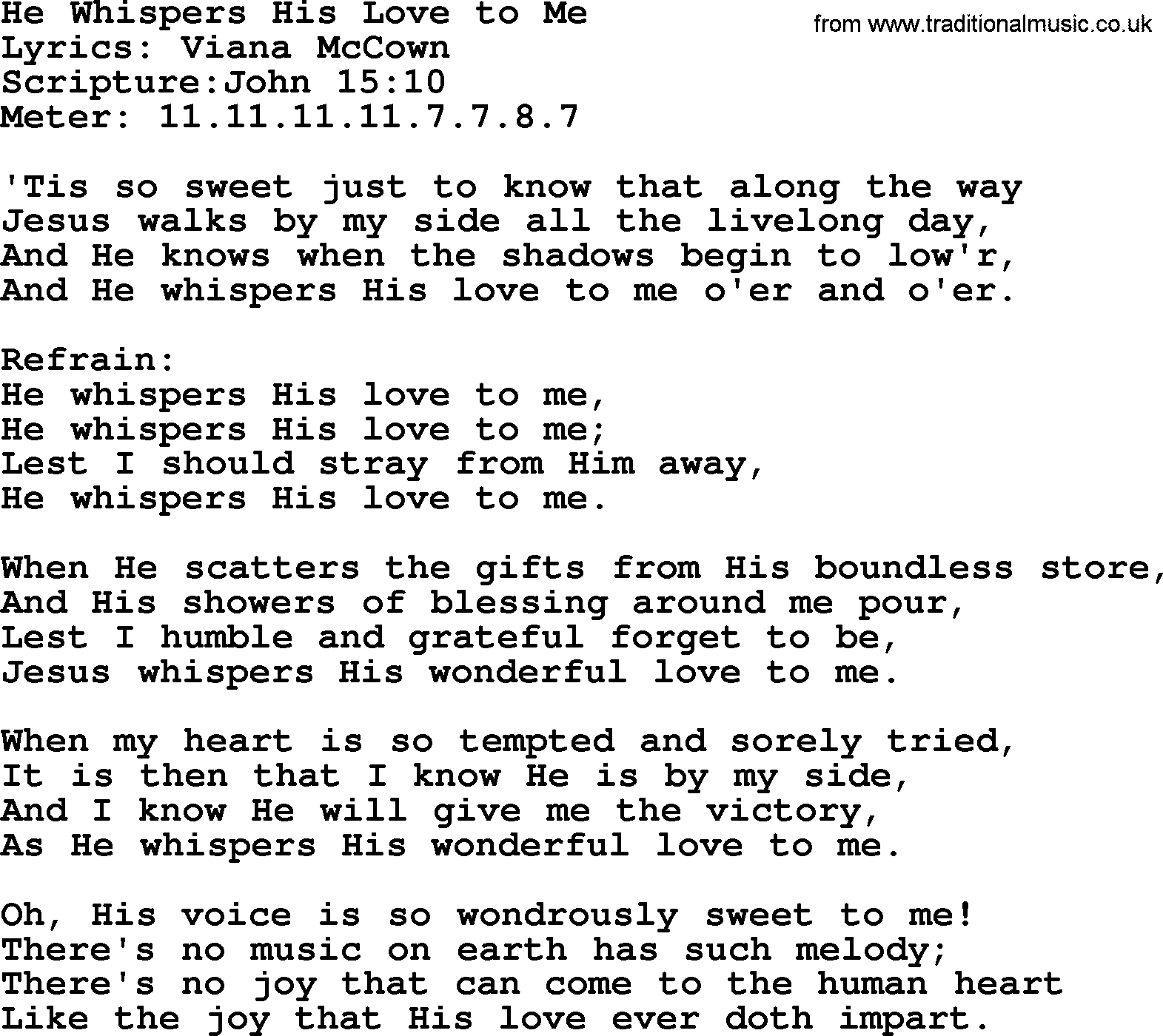 Hymns about  Angels, Hymn: He Whispers His Love to Me, lyrics, sheet music, midi & Mp3 music with PDF